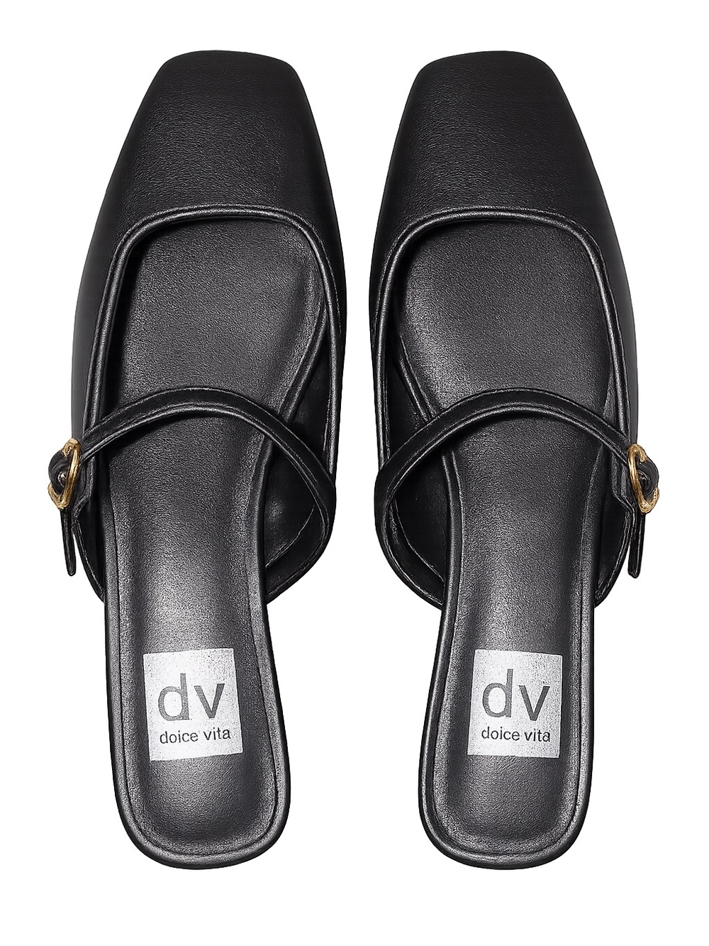 Dolce Vita Black Square-Toe Mary Jane Mule with Gold Buckle